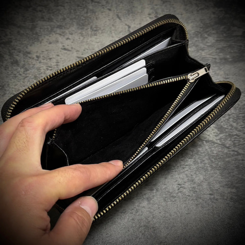 エイ革 ビッグウォレット 黒 ガルーシャ スティングレイ スティングレイ ガルーシャ 大容量 長財布 カード15枚 メンズ財布