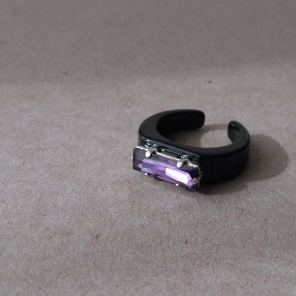 金屬過敏相容 | 紫色/酷水晶 x 樹脂戒指 | 黑色 黑色 酷單調 最喜歡的顏色 紫色 第3張的照片