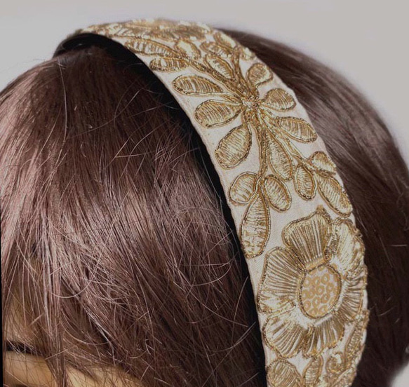 無痛頭帶繡花緞帶髮飾簡易寬奢華 UHR-285 花卉圖案 第5張的照片