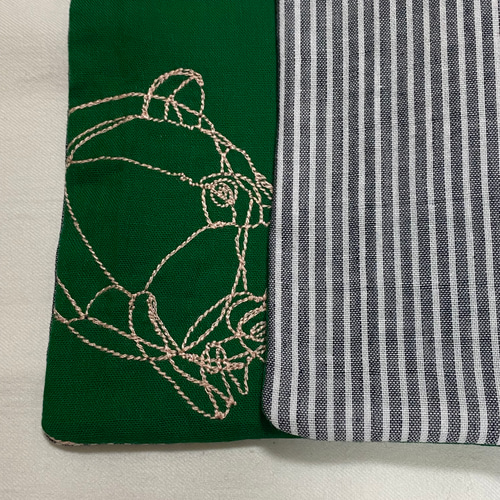 ダブルガーゼハンカチ ワイヤーアート刺繍くま グリーン ハンカチ