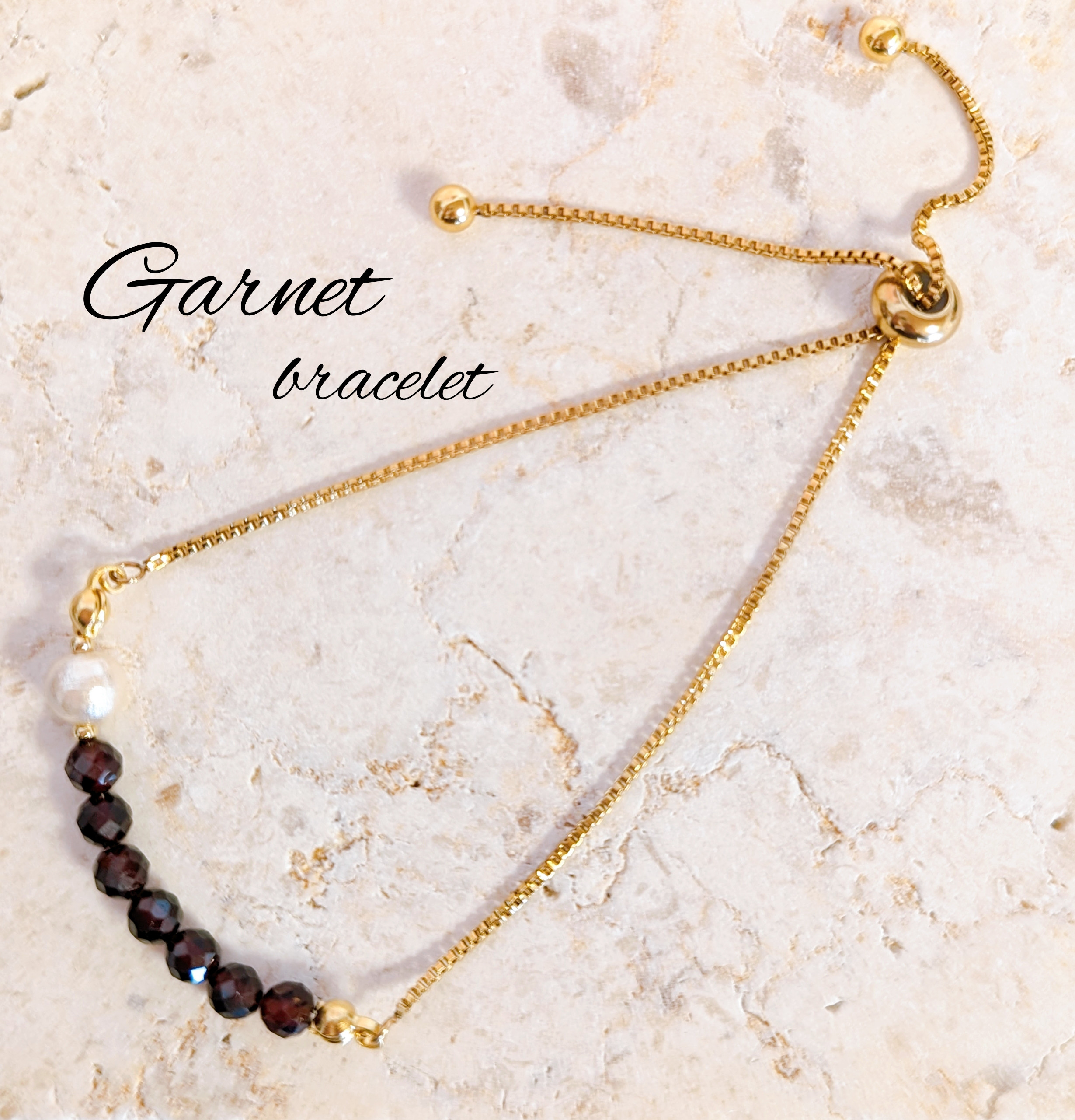 ガーネットとコットンパールのスライダーブレスレット