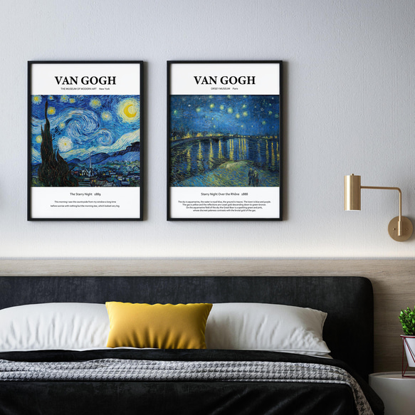 アートポスター インテリアポスター ゴッホ Gogh 星月夜 The Starry Night ブルー 絵画 手紙 抽象 2枚目の画像