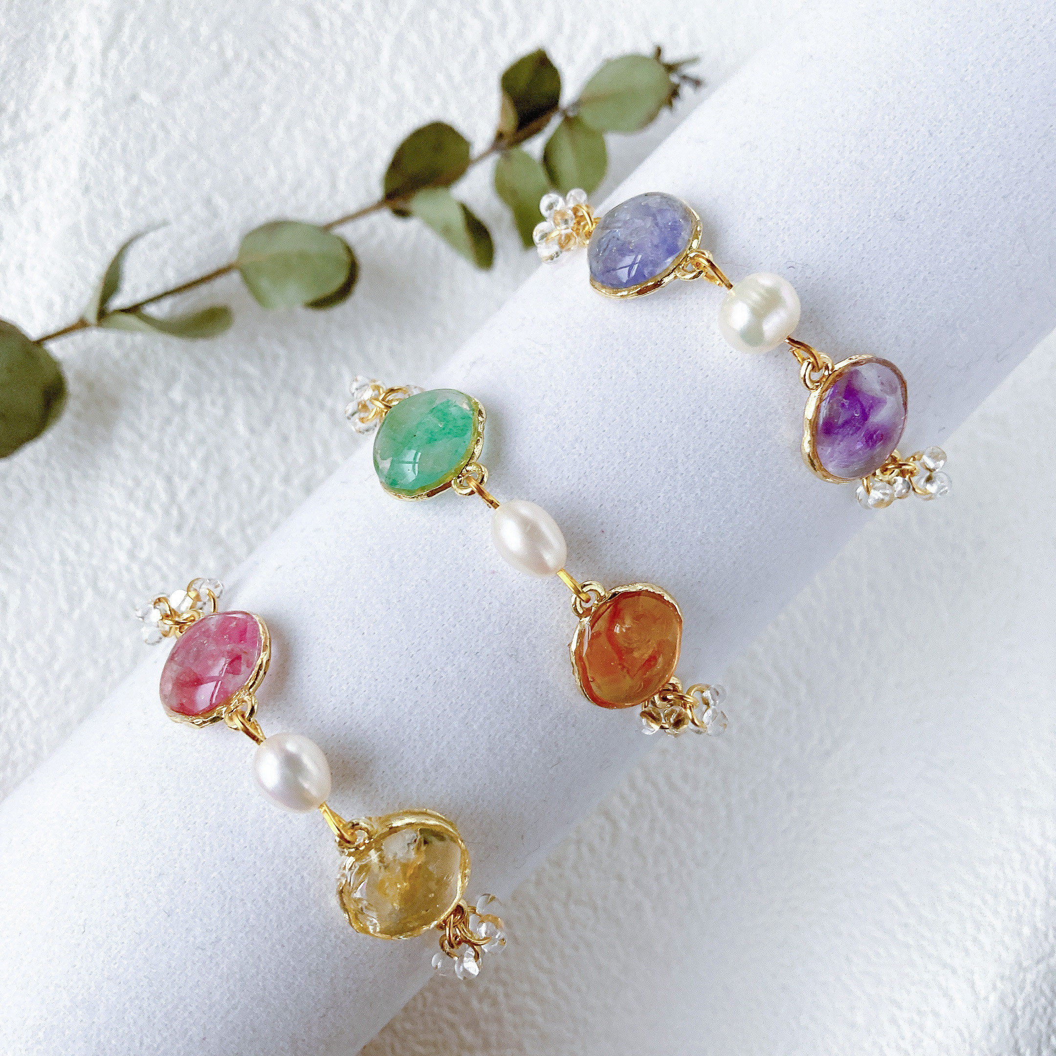 誕生石を2種類選べるブレスレット】天然石 ゴールド 推しカラー