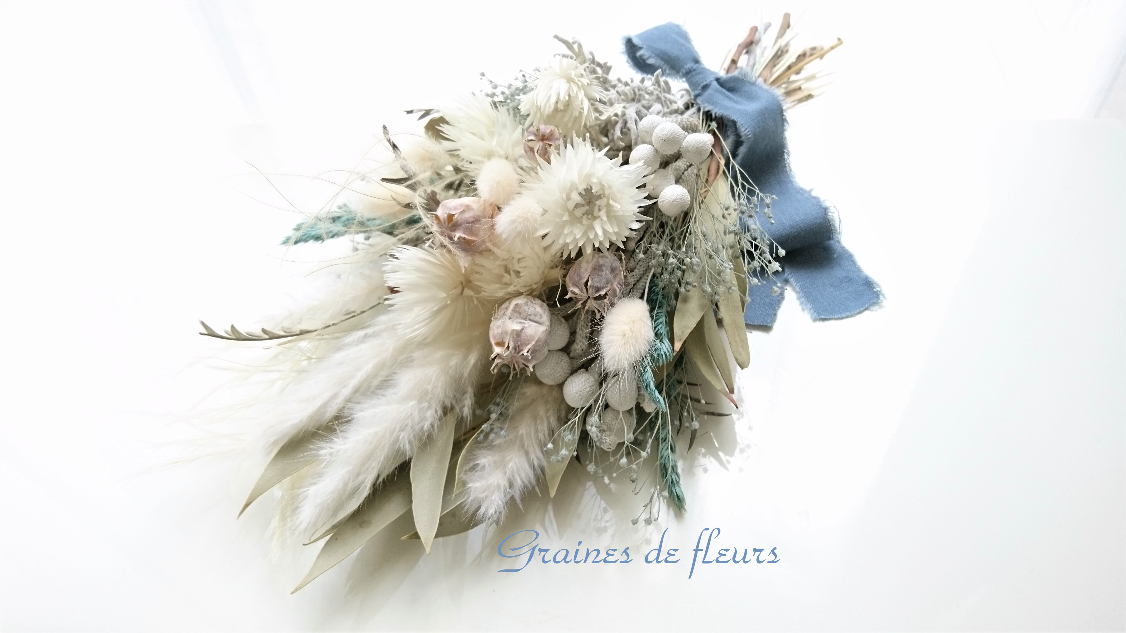 母の日ギフト　北海道の空　ホワイトブルー ドライフラワースワッグ