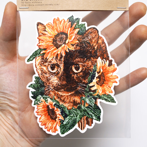 ビッグステッカー』 Life9 サビ猫とひまわり 品番:bst-30 シール