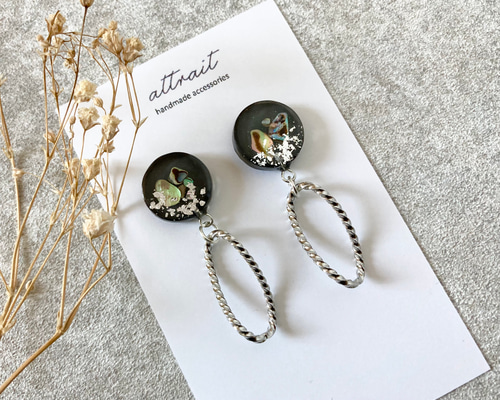 909C 再販 ヒョウ シルバー ダークグレー ハンドメイドピアス
