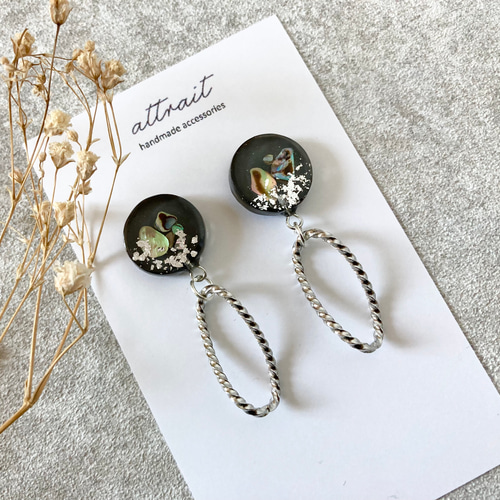 ニュアンスデザインシルバーリングレジンピアスorイヤリング  