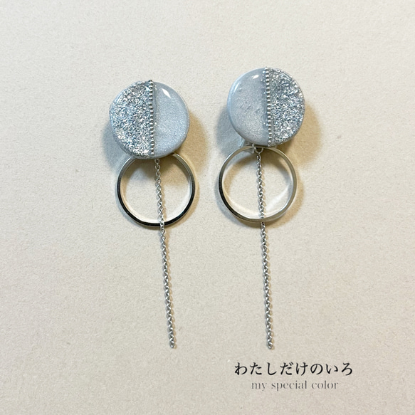 甘くないデザインのシンプルピアス/イヤリングNo.067 2way【銀　silver】 2枚目の画像