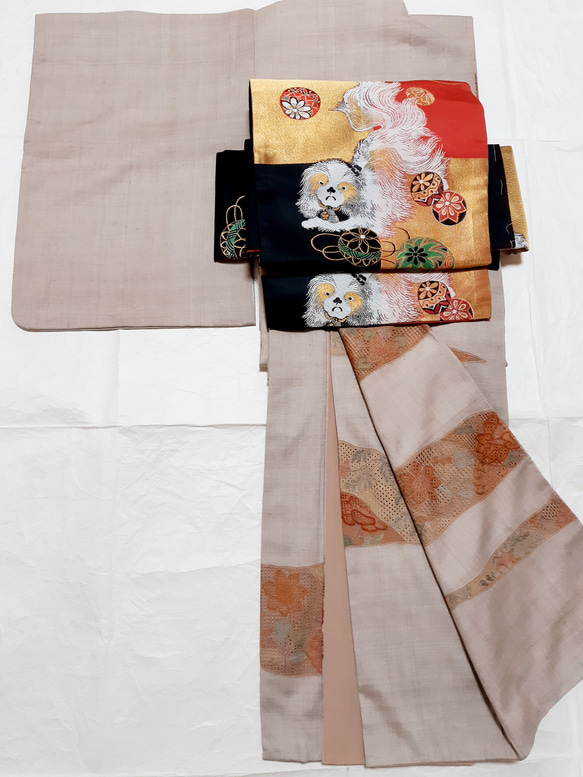 着物　正絹　あずき色　付下げ 正絹 染め紬 付け下げ お着物 Sサイズ 紬の付け下げ（単衣）蔓