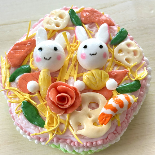 期間限定送料無料【ひな祭り】ひなうさぎとちらし寿司の置物