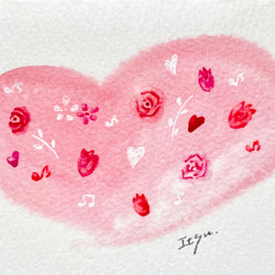 透明水彩画「ふんわりピンクハート」2枚セット　ミニカード　バレンタイン　バレンタインカード　入園入学　ウェディング　 2枚目の画像
