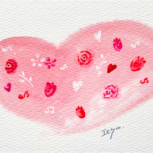 N1168ハッピーバレンタインと春桜　大サイズ　水彩画 1_448e8e9af718cc7125ed2f8eb69a