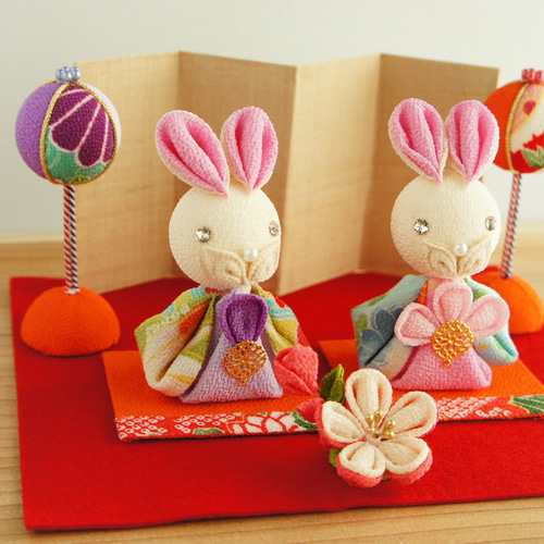 つまみ細工 ちりめん 卯年 うさぎ ひなまつり 桃の節句 クリスタル