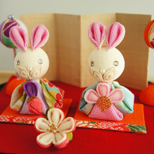 つまみ細工 ちりめん 卯年 うさぎ ひなまつり 桃の節句 クリスタル