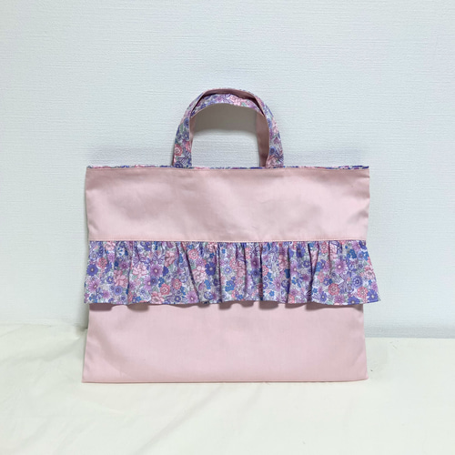 レッスンバッグ＊花柄フリル＊パープル×ピンク レッスンバッグ m