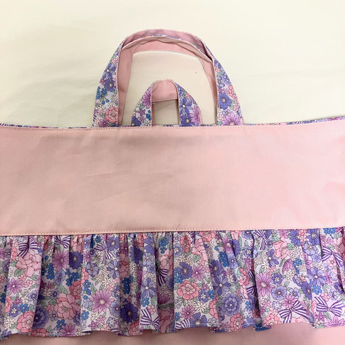 お名前刺繍可♡レッスンバッグ＊花柄フリル＊パープル×ピンク レッスン
