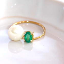 - winter forest - k18gp Akoya Pearl & Emerald Ring 2枚目の画像