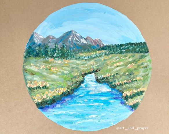 ORIGINAL PAINTING - river of blessings, 山の景色, 原画, オリジナルアート 2枚目の画像