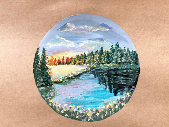 ORIGINAL PAINTING - calm river, 景色, 原画, オリジナルアート 2枚目の画像