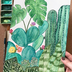 ORIGINAL PAINTING - cactus, 原画, オリジナルアート, サボテン＆観葉植物の絵 1枚目の画像