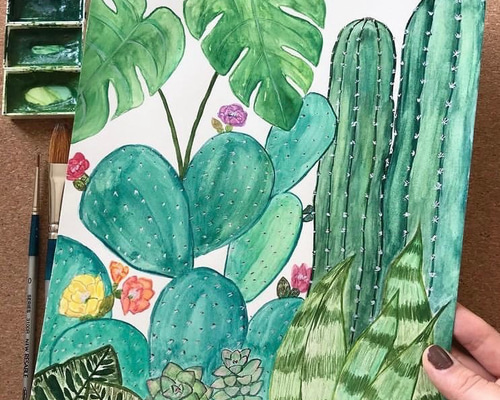 ORIGINAL PAINTING - cactus, 原画, オリジナルアート, サボテン＆観葉