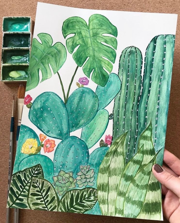 ORIGINAL PAINTING - cactus, 原画, オリジナルアート, サボテン＆観葉植物の絵 1枚目の画像