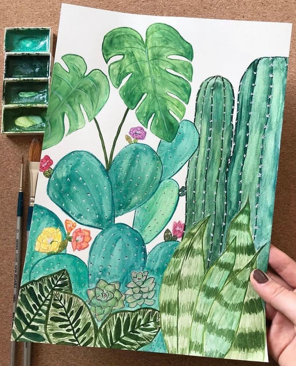 ORIGINAL PAINTING - cactus, 原画, オリジナルアート, サボテン＆観葉