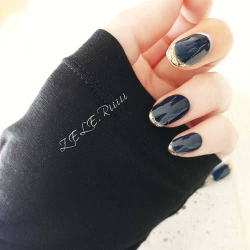 再販＿＿♡ ネイビー&ゴールドネイル / フレンチネイルチップ ネイル