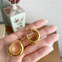 【Kim's】18k Gold Plated Earrings 18金ゴールドプレートフープピアス 3枚目の画像