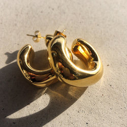 【Kim's】18k Gold Plated Earrings 18金ゴールドプレートフープピアス 1枚目の画像