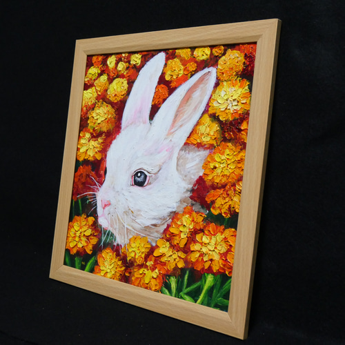 油絵 絵画 【マリーゴールドのうさぎ】 絵画 HR 通販 15286584