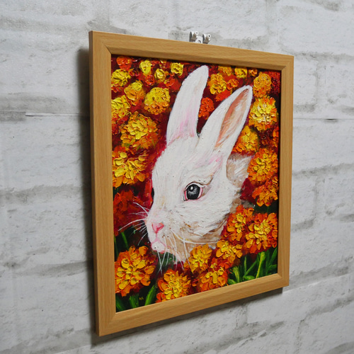 油絵 絵画 【マリーゴールドのうさぎ】 絵画 HR 通販｜Creema