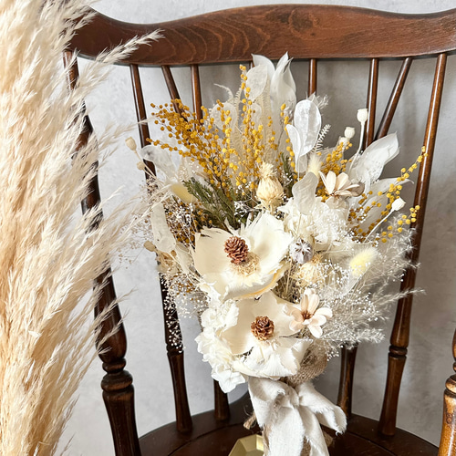 パームフラワーとミモザのドライフラワースワッグ/ミニブーケ スワッグ  