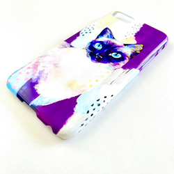 猫絵「シャム猫・パープル」 ハードスマホケース　iPhone 3枚目の画像