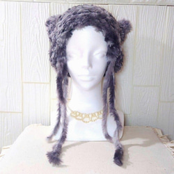 handmade♡ふわふわのタオルヤーン猫耳ニット帽ベージュ １点(リボン付き セール】【WEB限定カラー/マルチ】ビジュリボン付猫耳ニット帽