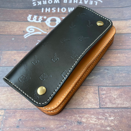 ロングトラッカーウォレット　三層　ハンドメイド　レザークラフト　牛ヌメ革 bc4632e0466b8fdacf8c0254309f1e