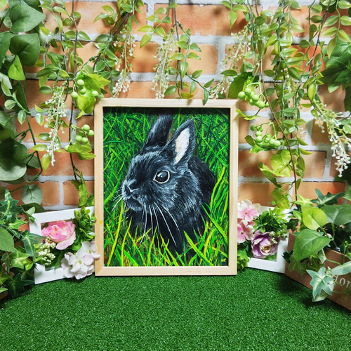 油絵 絵画 【黒うさぎ】 絵画 HR 通販 15286862｜Creema(クリーマ