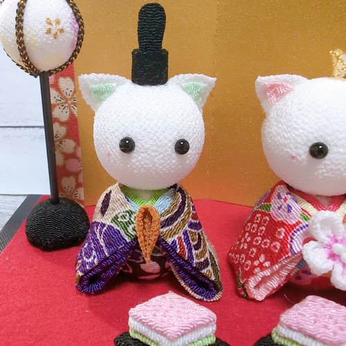 ねこ ひな人形 雛人形 おひなさま ちりめん つまみ細工 ねこちゃん