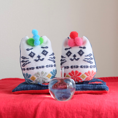 さくらねこ ハンドメイド刺繍額 織姫ニャンコ&彦星ニャンコ【14