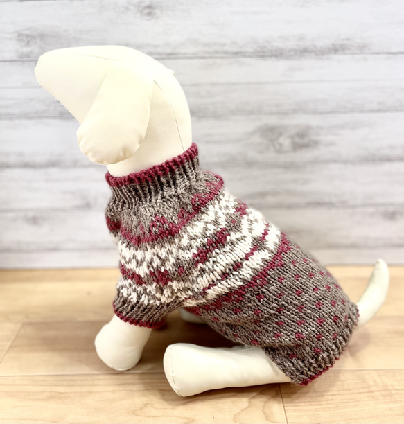 犬手編みセーター 犬服 手編みセーター ターコイズブルー 胴回り36cm ペット服