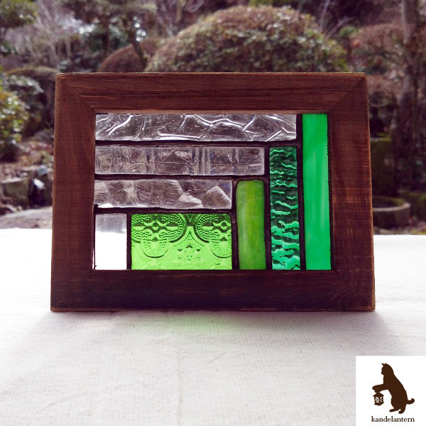 ステンドグラス パネル(しかくきかがく 緑2) その他インテリア雑貨