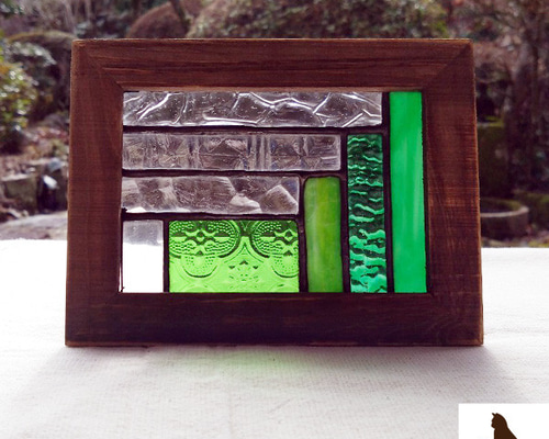 ステンドグラス(ハンドメイド) 2点おまとめ グリーンのパネル stainedglasstc020031.jpg