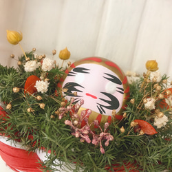 新年達摩來惹 兔年賀喜紅白日式注連繩 圓款 消災解厄的吉祥物 第2張的照片