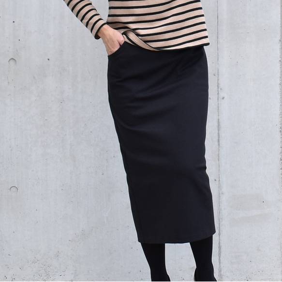 即納/サンプルセール　美品9号　warmthストレッチポンチタイトロングスカート　ブラック 4枚目の画像