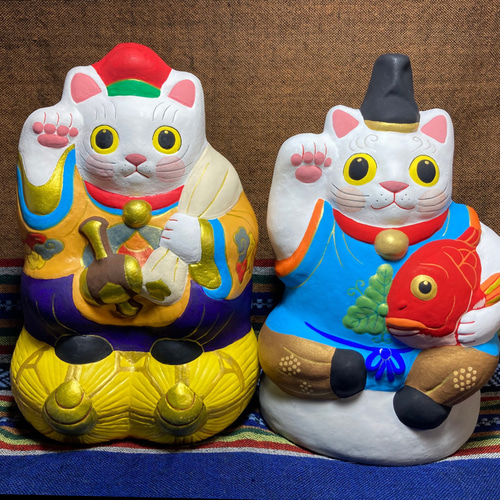 招き猫大黒&招き猫恵比寿様（受注品） 招き猫 アート創作人形と
