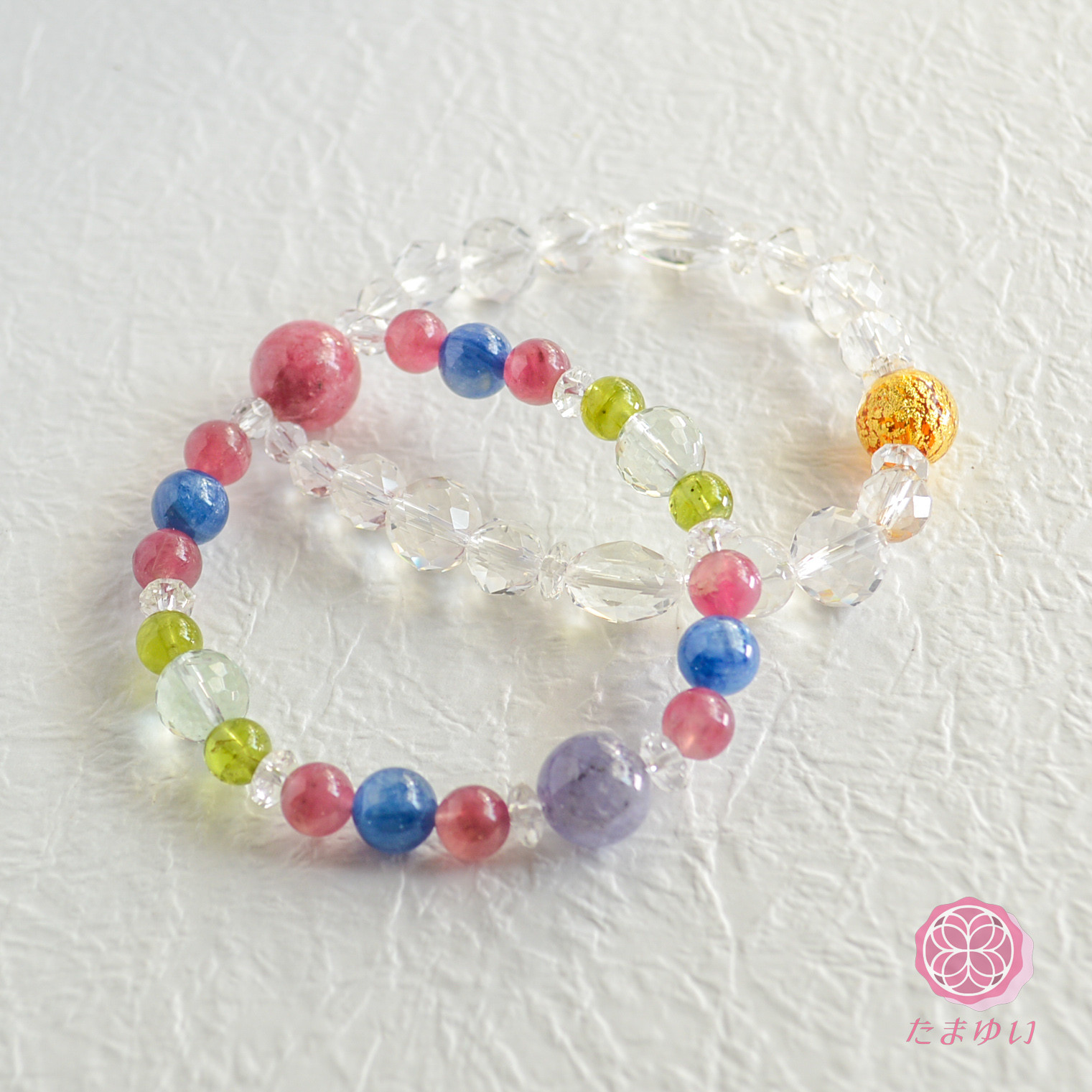 神様を味方につける～魂結いブレス虹をわたる ピンクトルマリン カイヤナイト ペリドット グリーンアメジスト タンザナイト