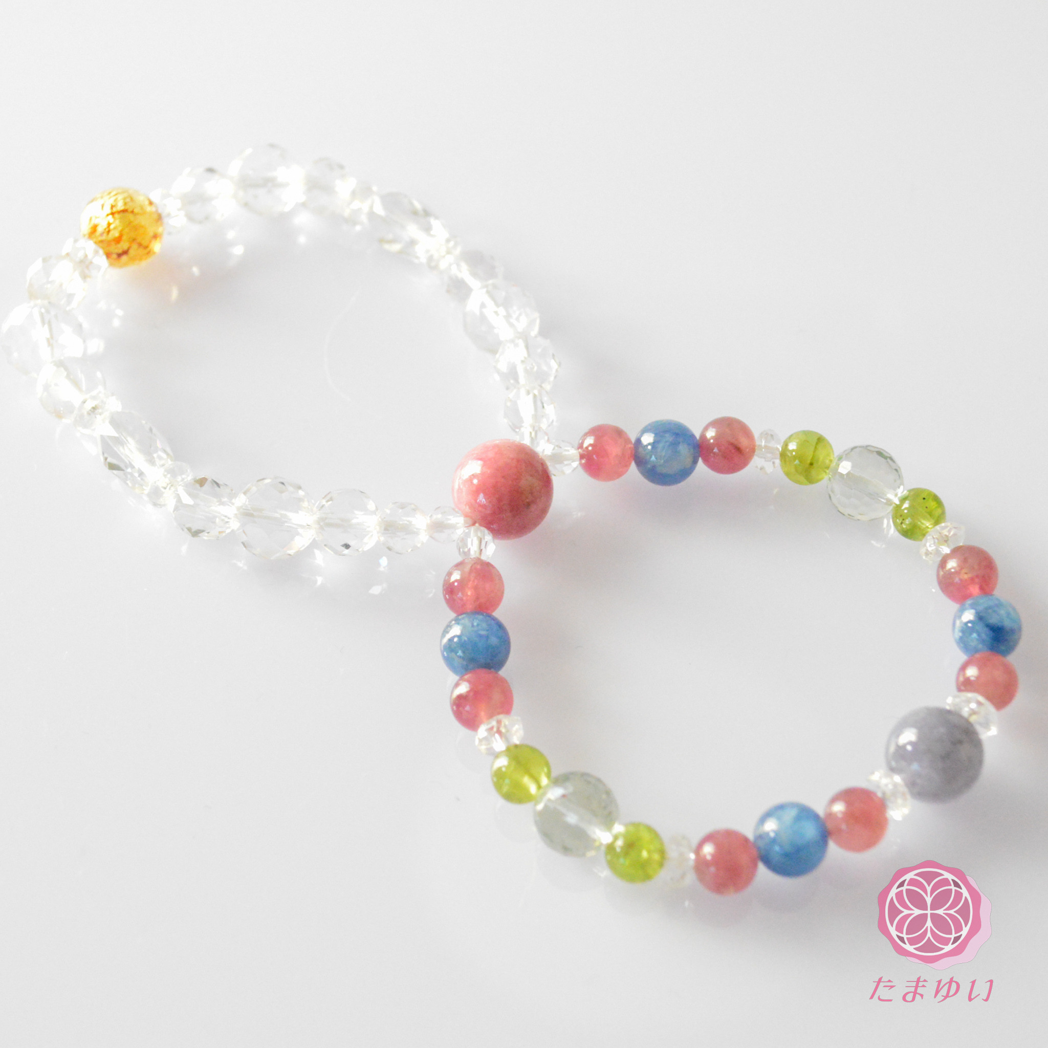 神様を味方につける～魂結いブレス虹をわたる ピンクトルマリン カイヤナイト ペリドット グリーンアメジスト タンザナイト