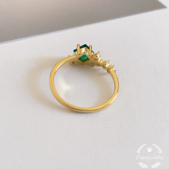 Sv925純銀製 繊細　エメラルドカラー　ピンキーリング　指輪　リング　K18 誕生石 5枚目の画像