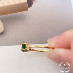 Sv925純銀製 繊細　エメラルドカラー　ピンキーリング　指輪　リング　K18 誕生石 6枚目の画像