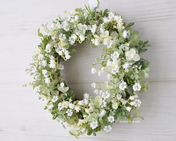 すずらん　と　白い小花　リース：春　ウェディング　母の日　白　グリーン 4枚目の画像